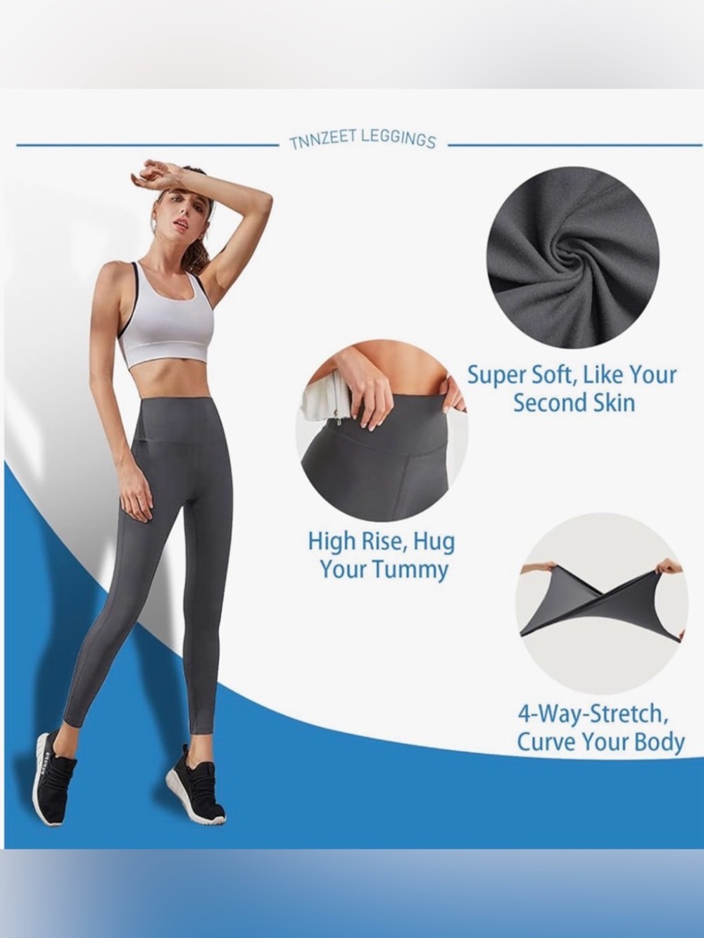 Gray High Waisted Leggings Women Tummy Control Soft Stretch Yoga Pants - Picture 2 of 6